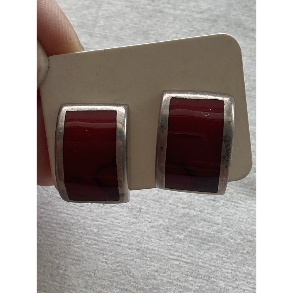 Silpada vintage sterling silver domed red jasper rectangular post earrings 925